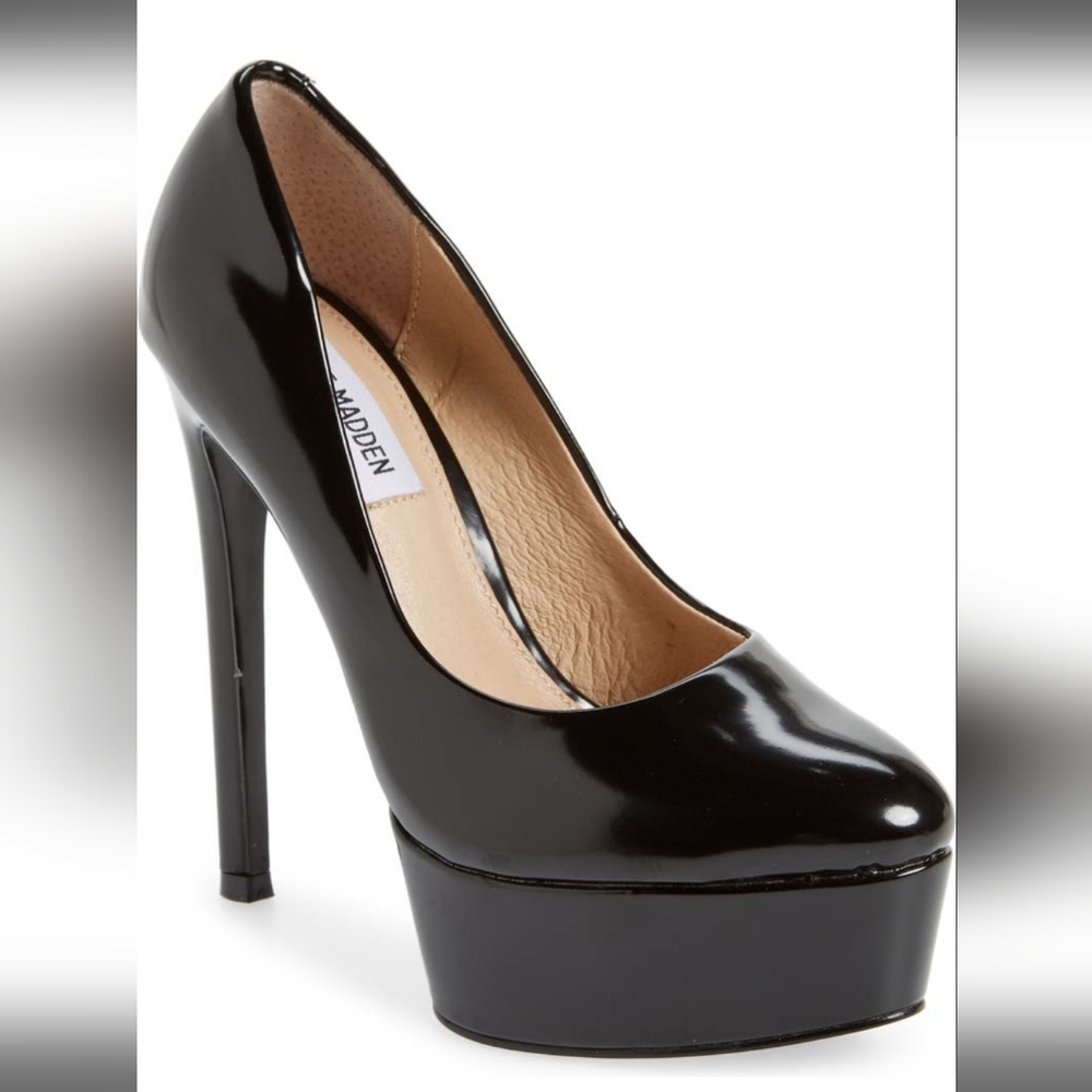 Sexy New Black Steve Madden Brenna platform patent pumps sz 7 hot heel… - Picture 3 of 8